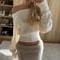 Casual Lady Long Sleeve Knitted Pullovers with Shoulder Sweater Slash Neck for Women Autumn Winter Fashion