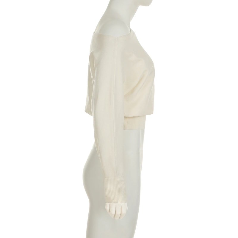 Casual Lady Long Sleeve Knitted Pullovers with Shoulder Sweater Slash Neck for Women Autumn Winter Fashion