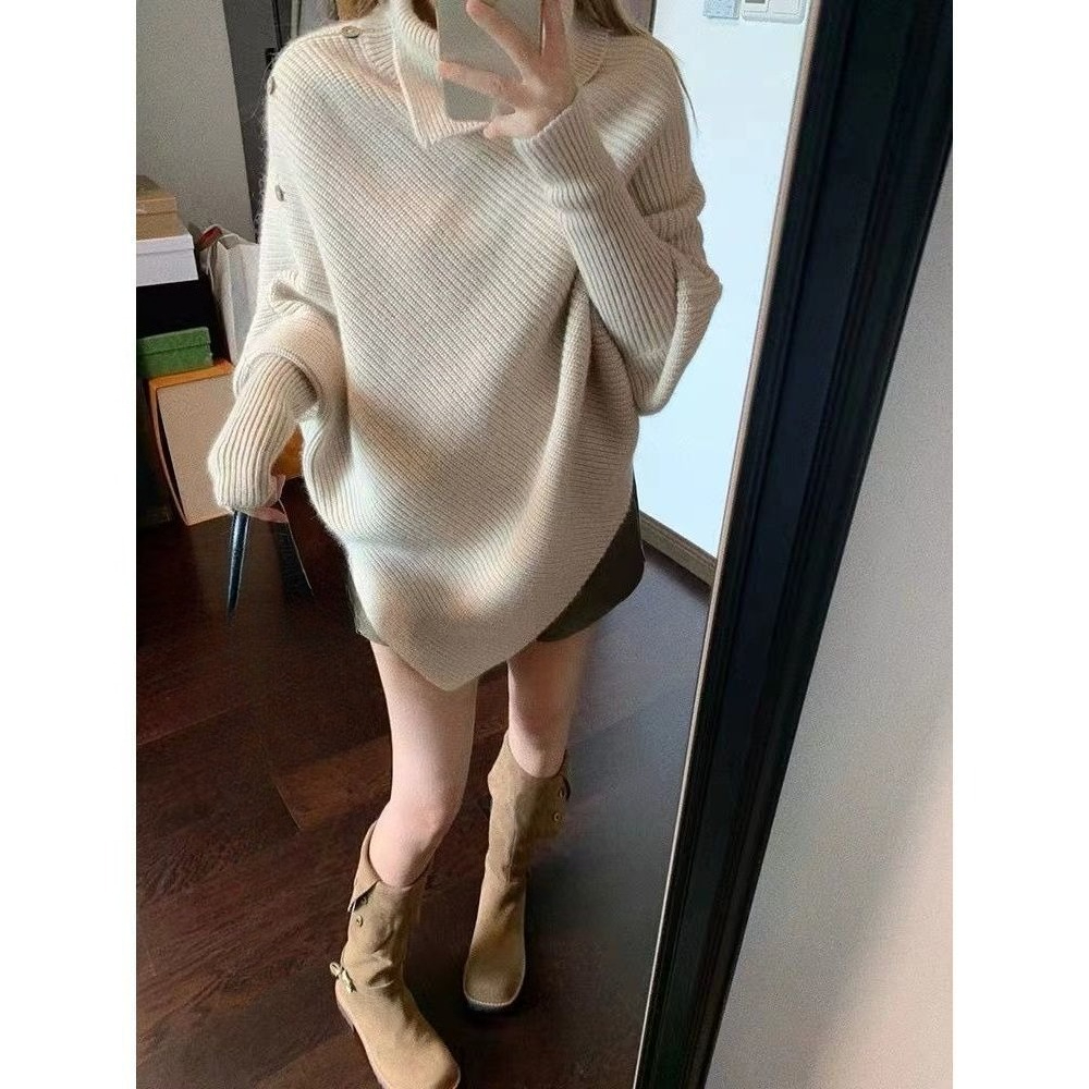 Chic Slim Batwing Sleeve Autumn Sweaters, Casual Long Sleeve Pullovers, Pure Color Subculture Fashion Sweaters