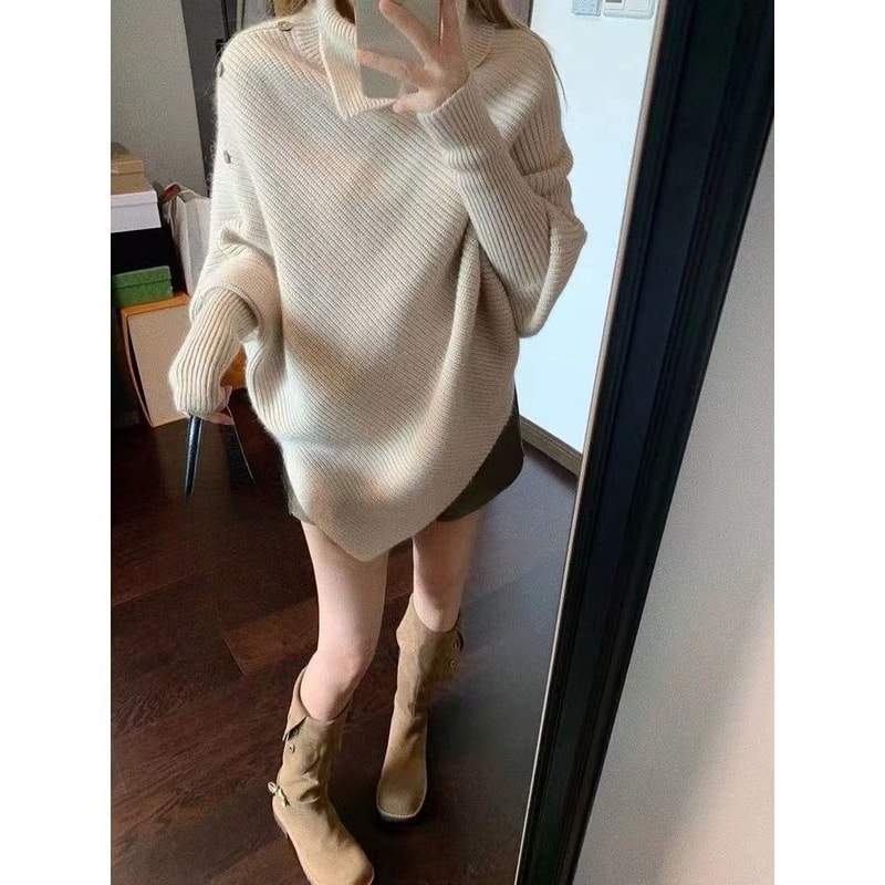 Chic Slim Batwing Sleeve Autumn Sweaters, Casual Long Sleeve Pullovers, Pure Color Subculture Fashion Sweaters