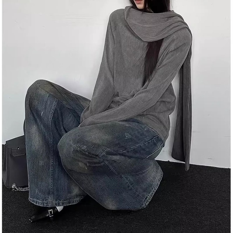 Chic Slim Batwing Sleeve Autumn Sweaters, Casual Long Sleeve Pullovers, Pure Color Subculture Fashion Sweaters