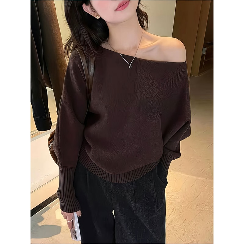 Korean Fashion Sweater, Thick Off Shoulder Top, Loose Casual Autumn Outwear Pull