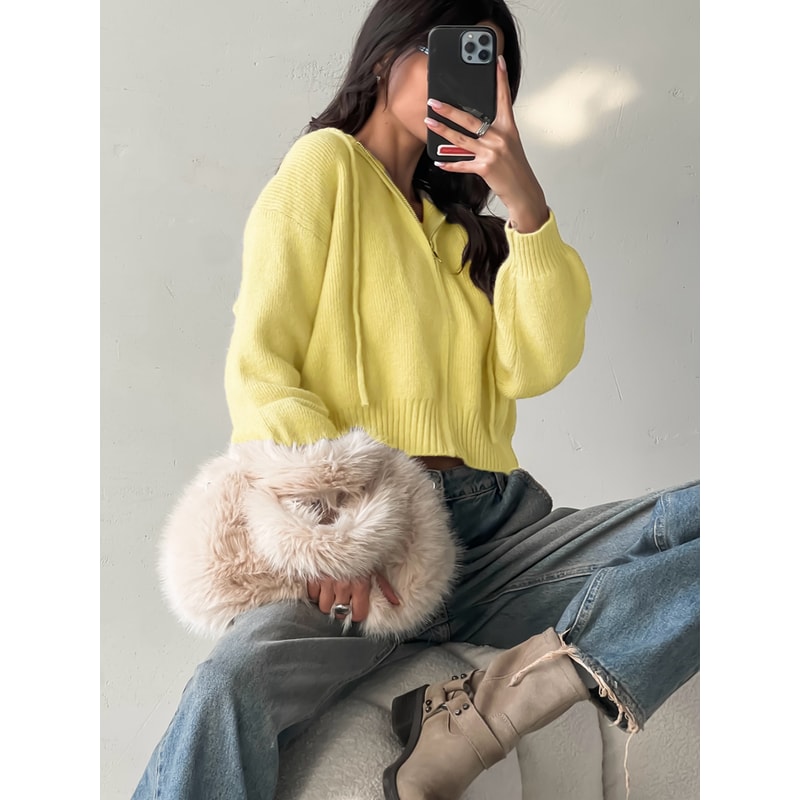 Gray Knitted Womens Short Cardigan With Zipper Winter Sweater Cute Vintage White Cardigan With Hood 8