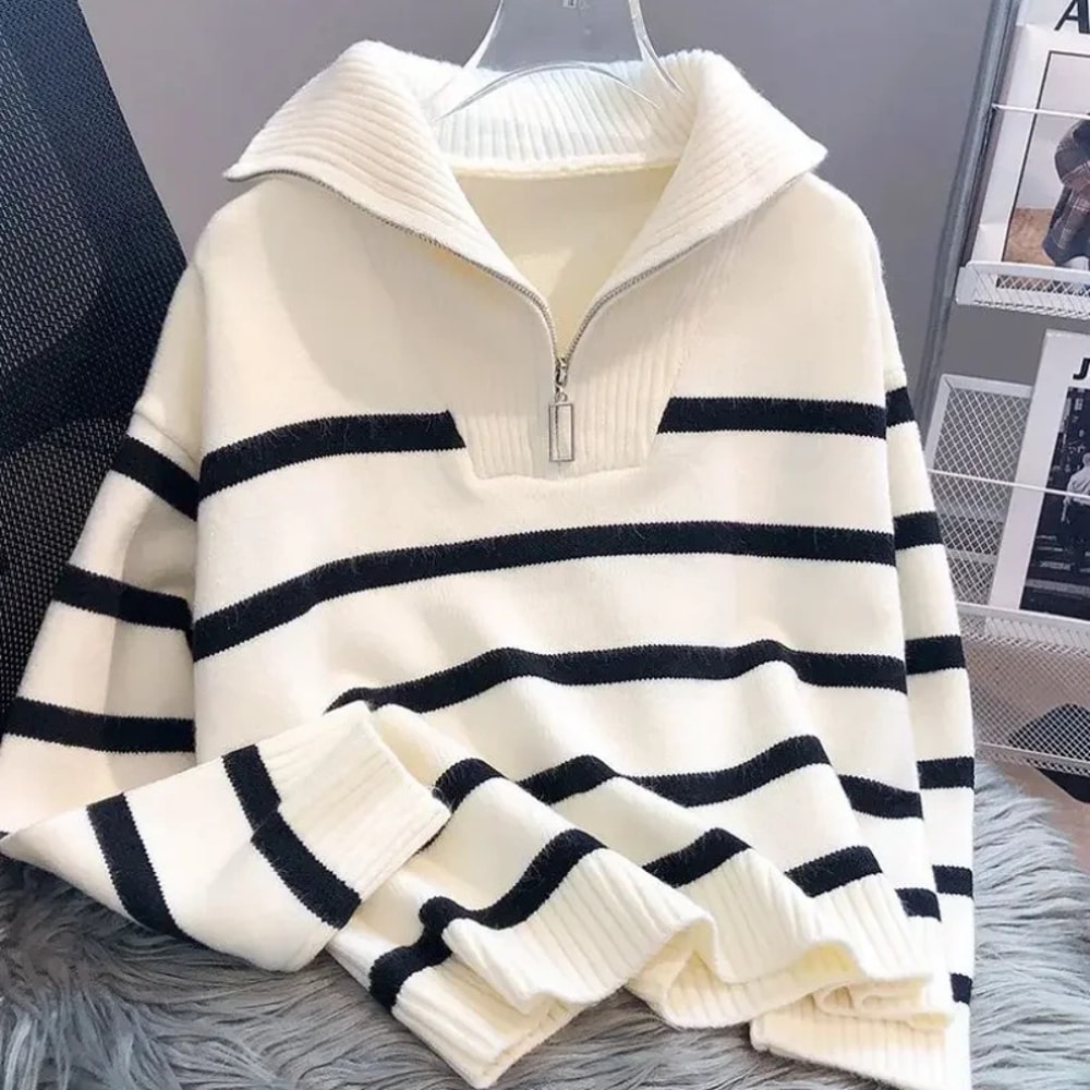 Premium Women Spring and Autumn Underwear, New Zipper Stripe Underlay, Short Style Sweater for Female