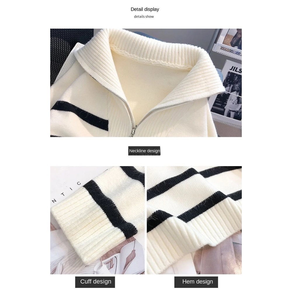 Premium Women Spring and Autumn Underwear, New Zipper Stripe Underlay, Short Style Sweater for Female
