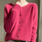 Korean Style Wool Cardigan, Soft O-Neck Cashmere Sweater, OL Buttoned Knitwear, Casual Top Clothing