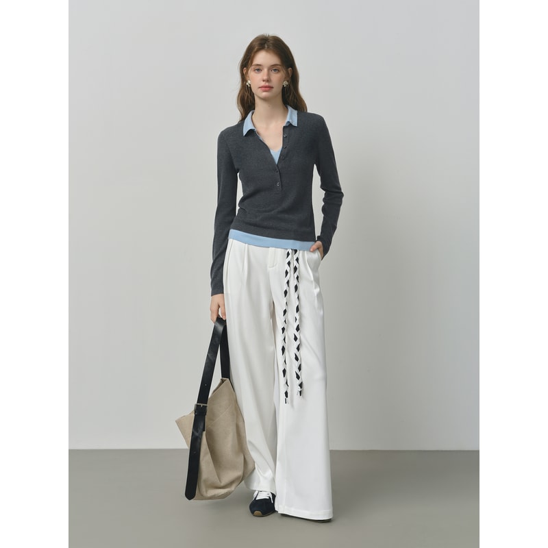 New Autumn Womens Knitted Sweater Vintage Cozy Cable Knit Top Color Block Barenia Style Fake TwoPie