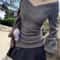 Gray Pullover Sweater, Early Autumn Slim Fit Long Sleeve for Women