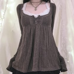 aesthetic grunge babydoll knitted sweater, cottage milkmaid pullovers, knitwear t-shirts for women