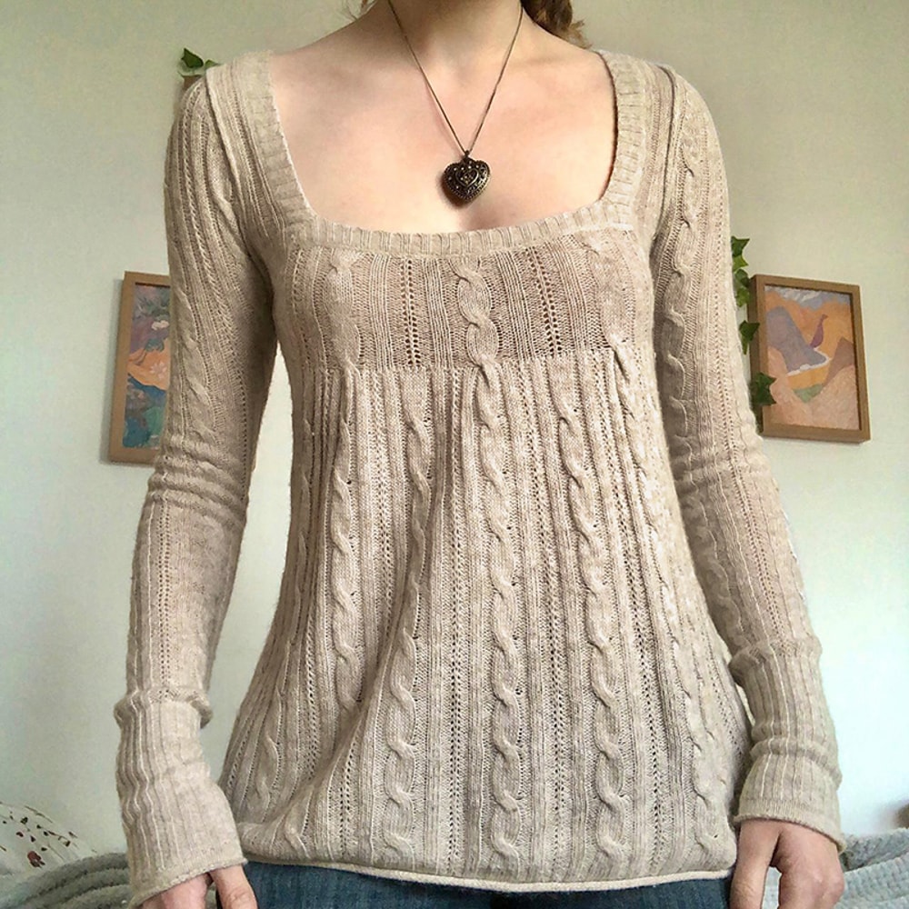 Aesthetic Grunge Babydoll Knitted Sweater, Cottage Milkmaid Pullovers, Knitwear T-shirts for Women