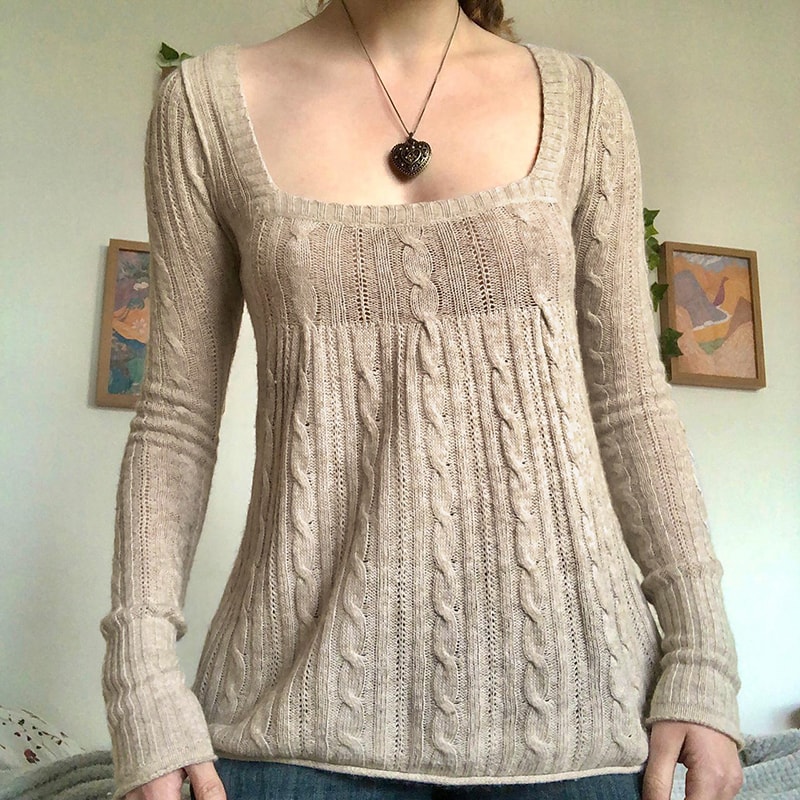 Aesthetic Grunge Babydoll Knitted Sweater, Cottage Milkmaid Pullovers, Knitwear T-shirts for Women