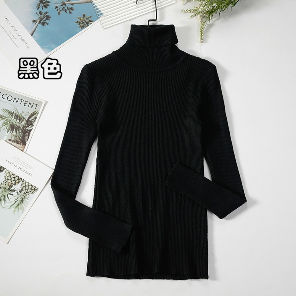 Casual Women Turtleneck Sweater Winter Fashion Pullover Knit Jumper Black Ladies Basic Solid Elastic Tops