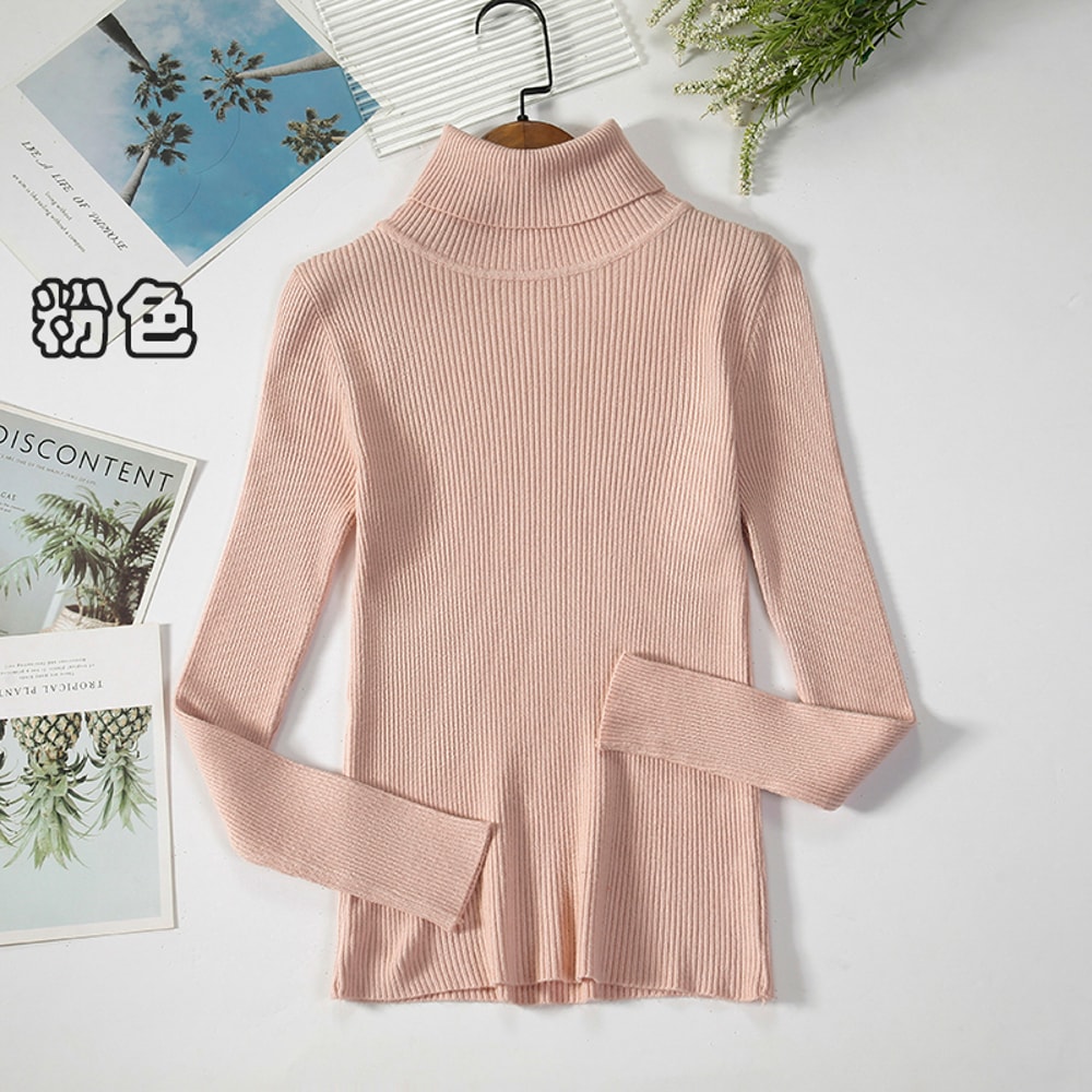 Casual Women Turtleneck Sweater Winter Fashion Pullover Knit Jumper Black Ladies Basic Solid Elastic Tops