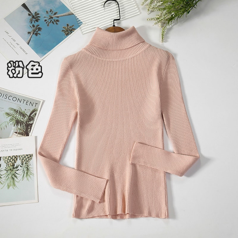 Casual Women Turtleneck Sweater Winter Fashion Pullover Knit Jumper Black Ladies Basic Solid Elastic Tops