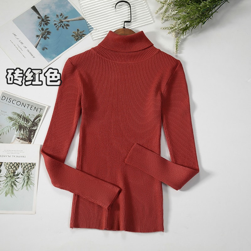 Casual Women Turtleneck Sweater Winter Fashion Pullover Knit Jumper Black Ladies Basic Solid Elastic Tops