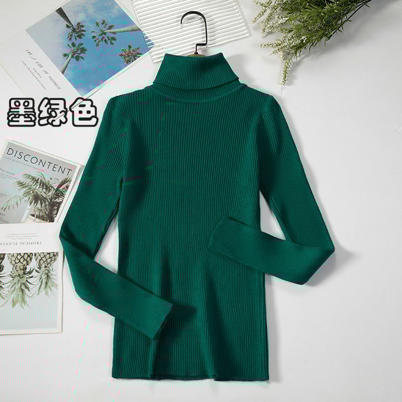Casual Women Turtleneck Sweater Winter Fashion Pullover Knit Jumper Black Ladies Basic Solid Elastic Tops