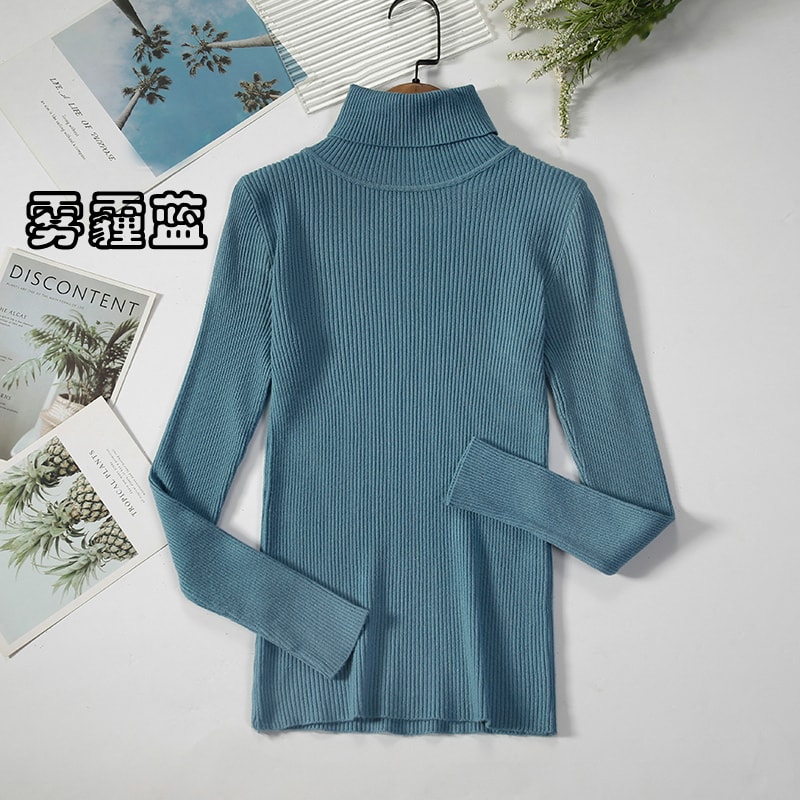 Casual Women Turtleneck Sweater Winter Fashion Pullover Knit Jumper Black Ladies Basic Solid Elastic Tops