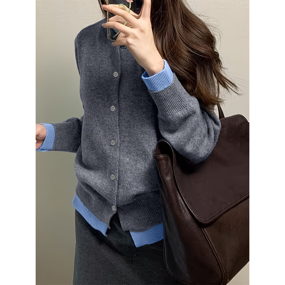 Gray Soft Knitted Sweater Top, Autumn and Winter New Fashion Woman Sweater, Casual and Versatile Button-up Cardigan Jack