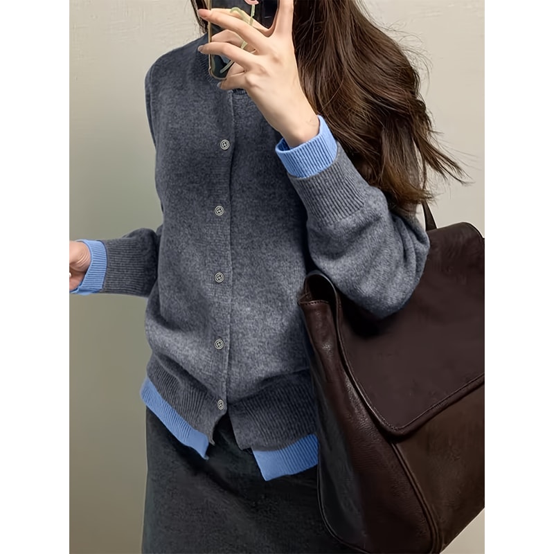 Gray Soft Knitted Sweater Top, Autumn and Winter New Fashion Woman Sweater, Casual and Versatile Button-up Cardigan Jack