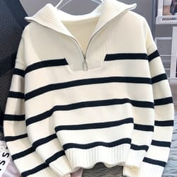 thickened zipper striped undershirt short pullover, autumn and winter new fashion woman sweater top women's clothing