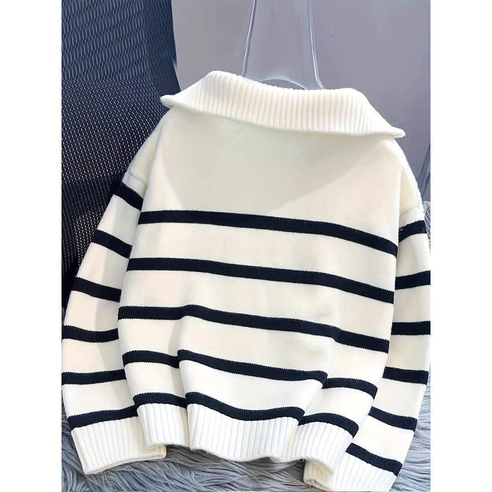 Thickened Zipper Striped Undershirt Short Pullover, Autumn and Winter New Fashion Woman Sweater Top Women's Clothing