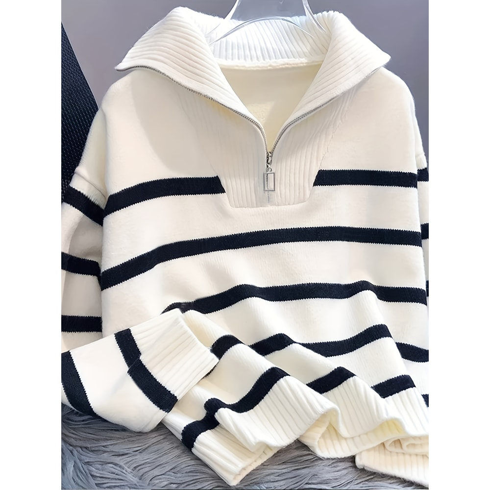 Thickened Zipper Striped Undershirt Short Pullover, Autumn and Winter New Fashion Woman Sweater Top Women's Clothing