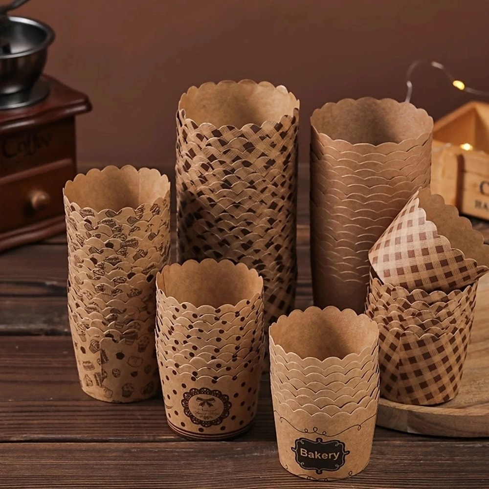 Kraft Paper Muffin Cups for Baking and Serving, Small Kitchen Accessories for Cakes, Pastries, More