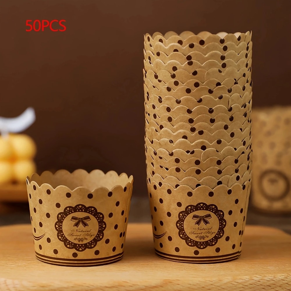 Kraft Paper Muffin Cups for Baking and Serving, Small Kitchen Accessories for Cakes, Pastries, More