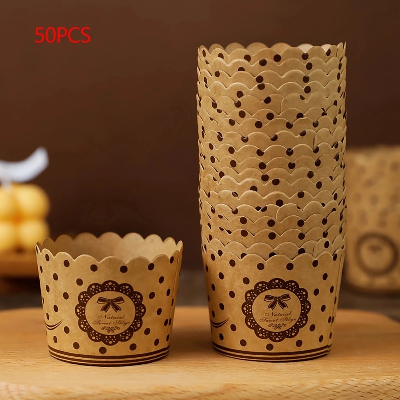 Kraft Paper Muffin Cups for Baking and Serving, Small Kitchen Accessories for Cakes, Pastries, More
