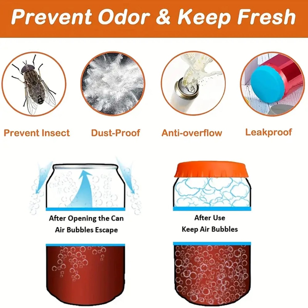 Leak Proof Silicone Can Lid, Soda Sealing, Beer & Cola Lid