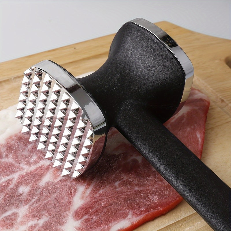 Stainless Steel Heavy Duty Meat Tenderizer Hammer, Rubber Grip for Easy Pounding and Tenderizing in Kitchen