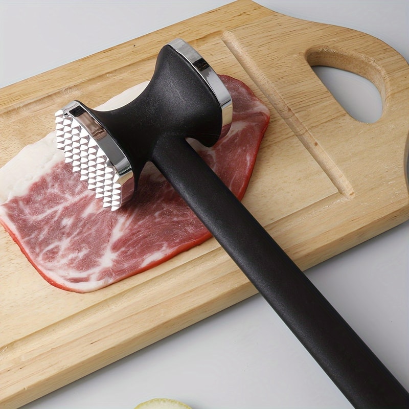Stainless Steel Heavy Duty Meat Tenderizer Hammer, Rubber Grip for Easy Pounding and Tenderizing in Kitchen