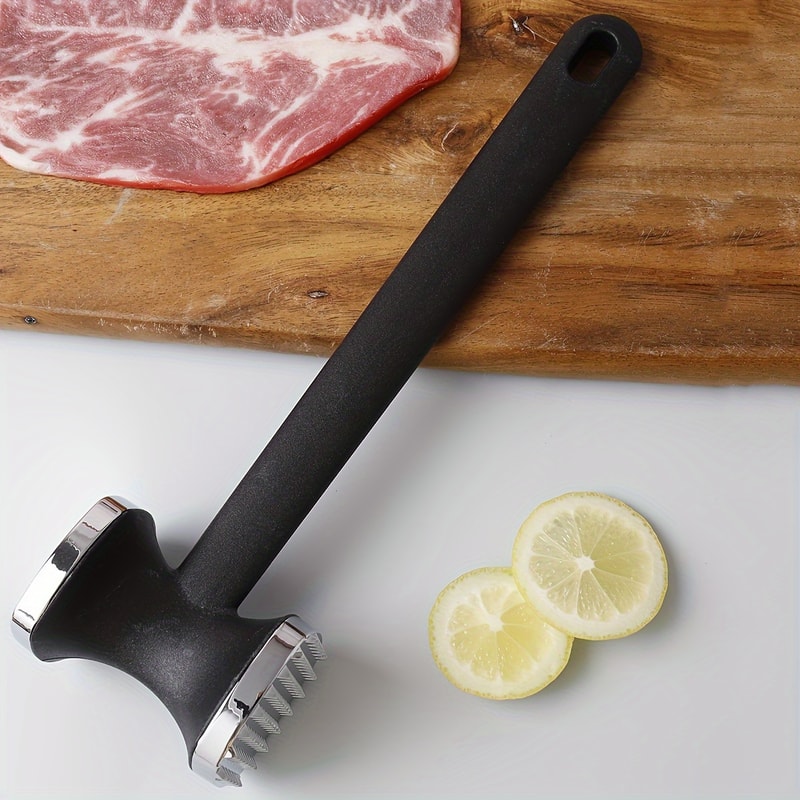 Stainless Steel Heavy Duty Meat Tenderizer Hammer, Rubber Grip for Easy Pounding and Tenderizing in Kitchen