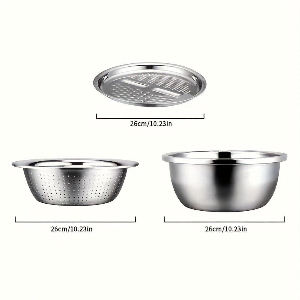 Mixing Bowl and Stainless Steel Multifunctional Strainer for Washing and Slicing Fruits, Vegetables
