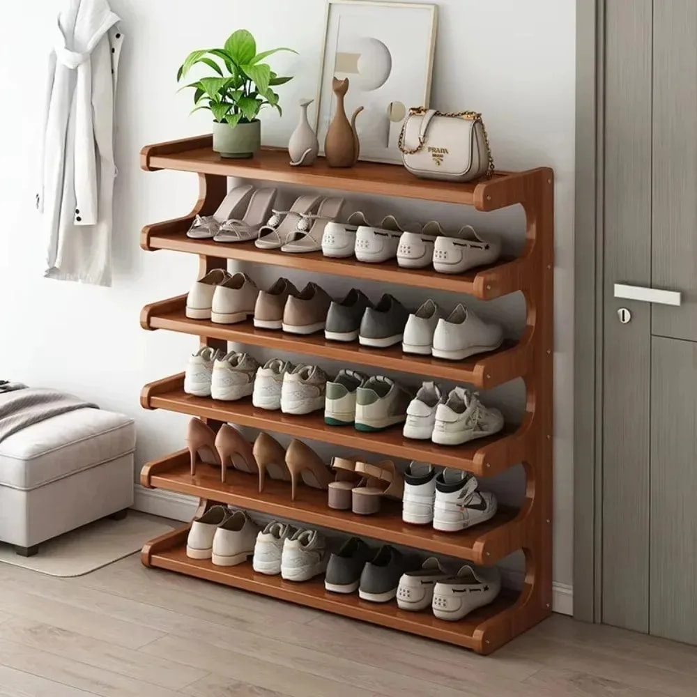 Wooden Shoe Cabinet Multifunctional Bamboo Shoe Storage Rack Simple Chinese Style Organizer 1