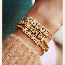 personalized name bracelets with zircon, customized letter, double chain mesh sliding slider
