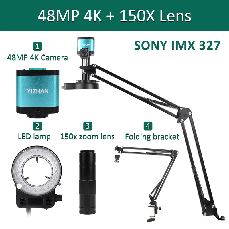 Phone PCB Soldering Microscope Camera, LED Light Lens, Foldable Bracket for Precise Viewing