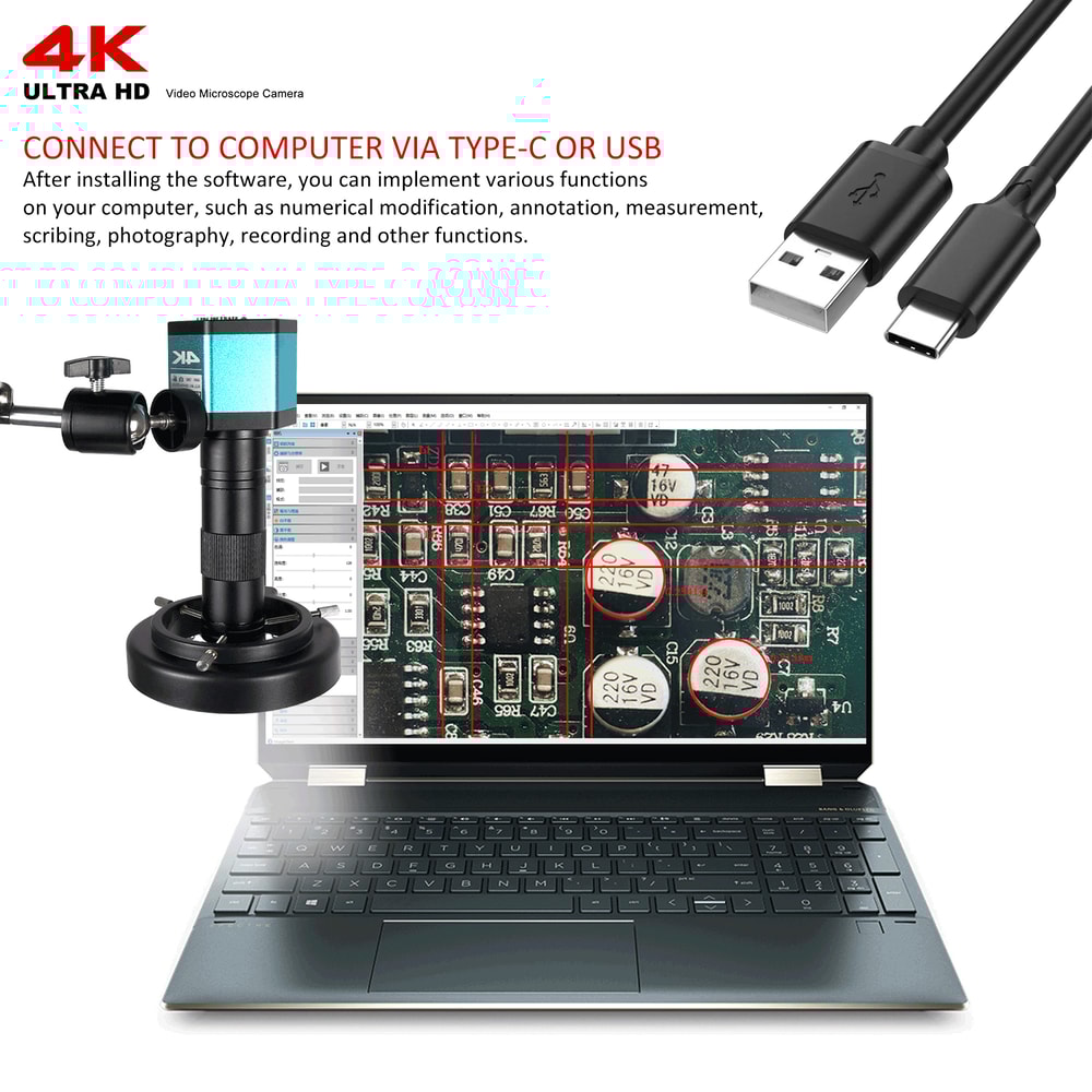 Phone PCB Soldering Microscope Camera, LED Light Lens, Foldable Bracket for Precise Viewing