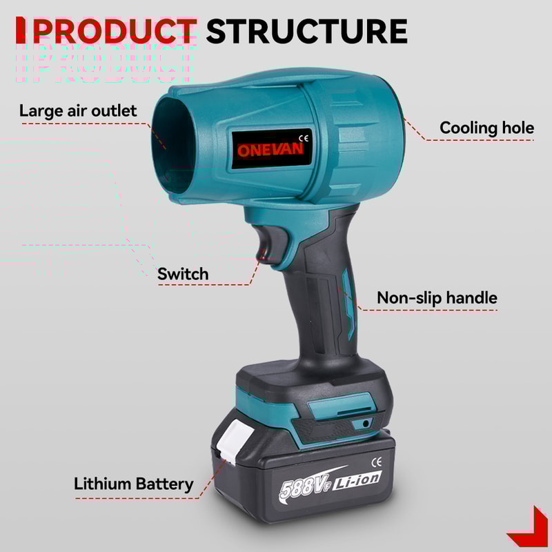 Cordless ONEVAN Brushless Electric Turbo Fan Blowers Air Blowing Tool For Makita Battery Pin Snow L 2