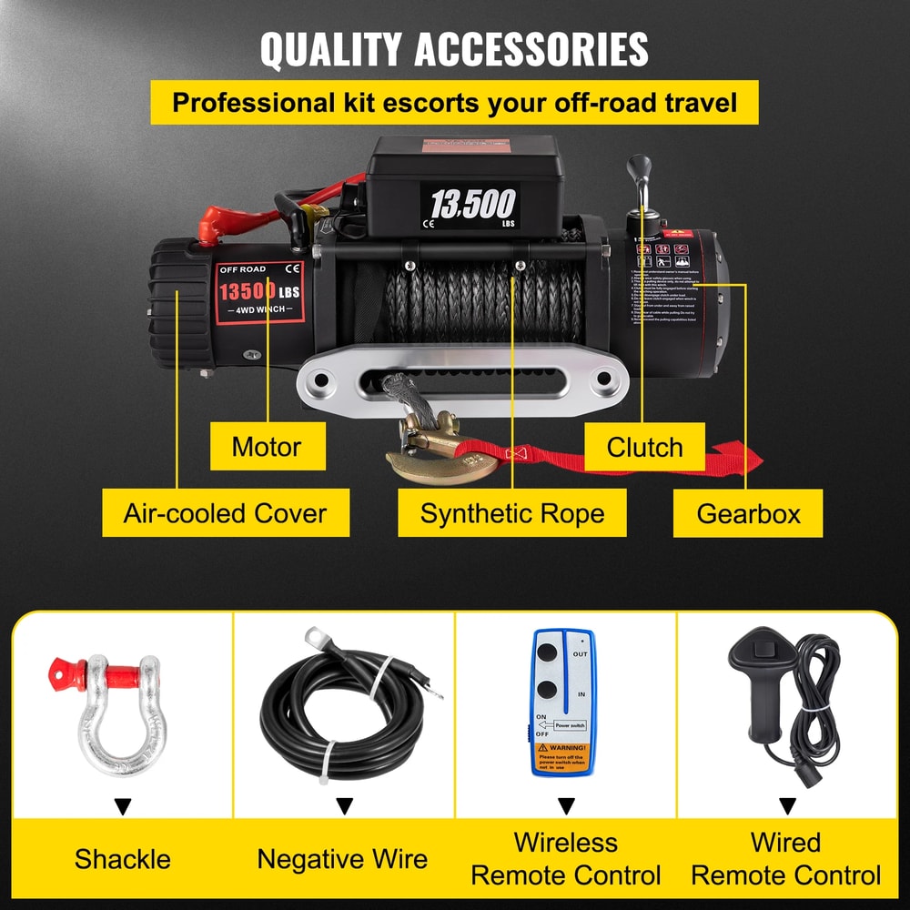 ATV Electric Winch With Synthetic Rope And Remote Control For Car Trailer Truck Towing 1
