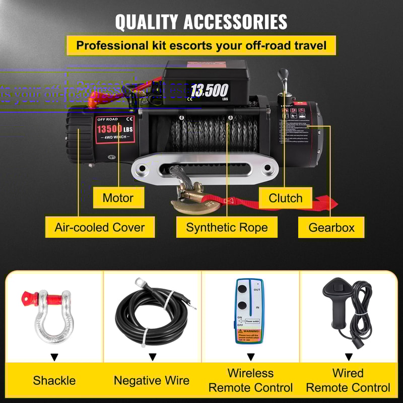 ATV Electric Winch With Synthetic Rope And Remote Control For Car Trailer Truck Towing 1