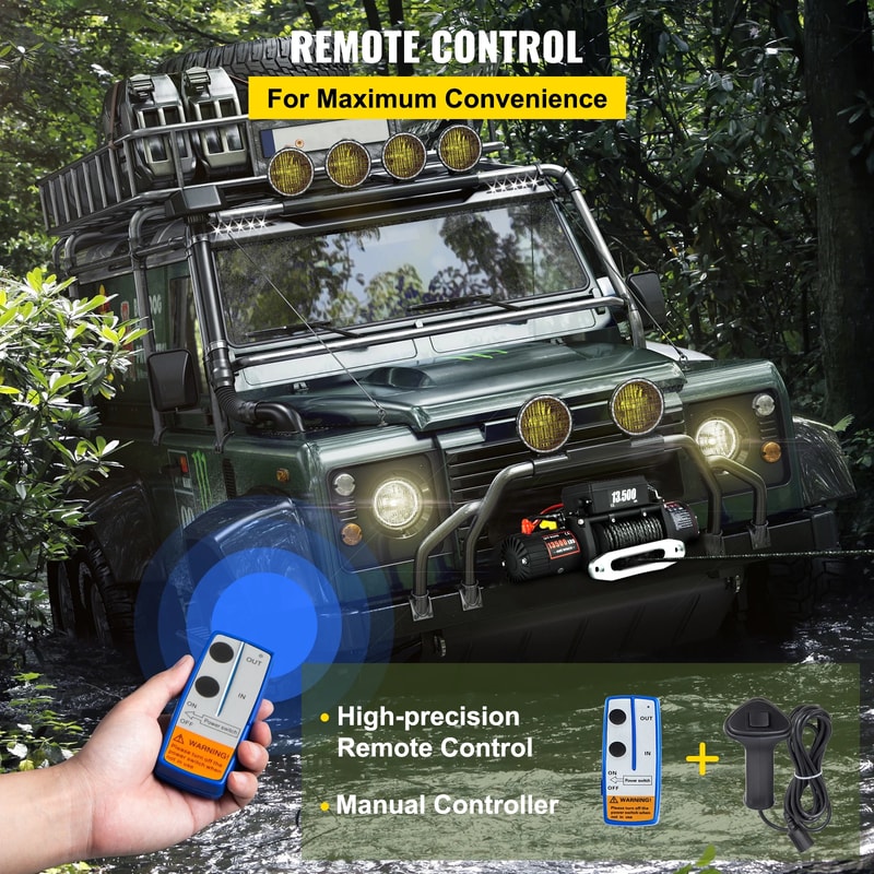 ATV Electric Winch With Synthetic Rope And Remote Control For Car Trailer Truck Towing 2