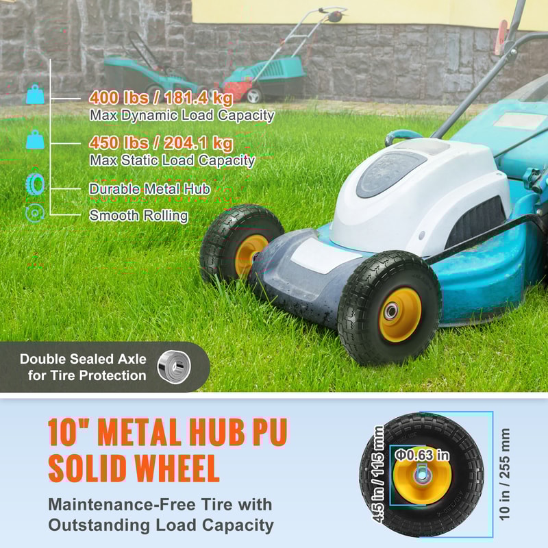 Flat Free Tubeless Tires & Wheels for Dollies, Garden Trailers, and Carts