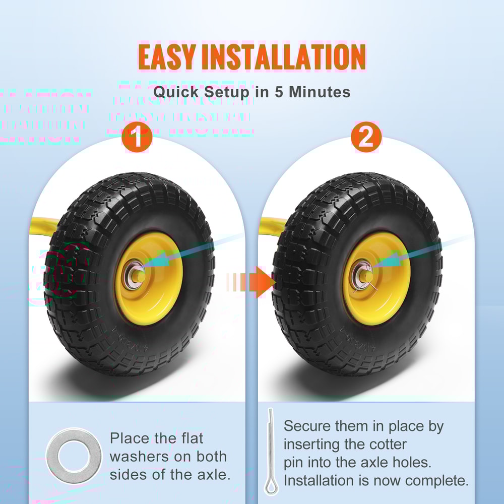 Flat Free Tubeless Tires & Wheels for Dollies, Garden Trailers, and Carts