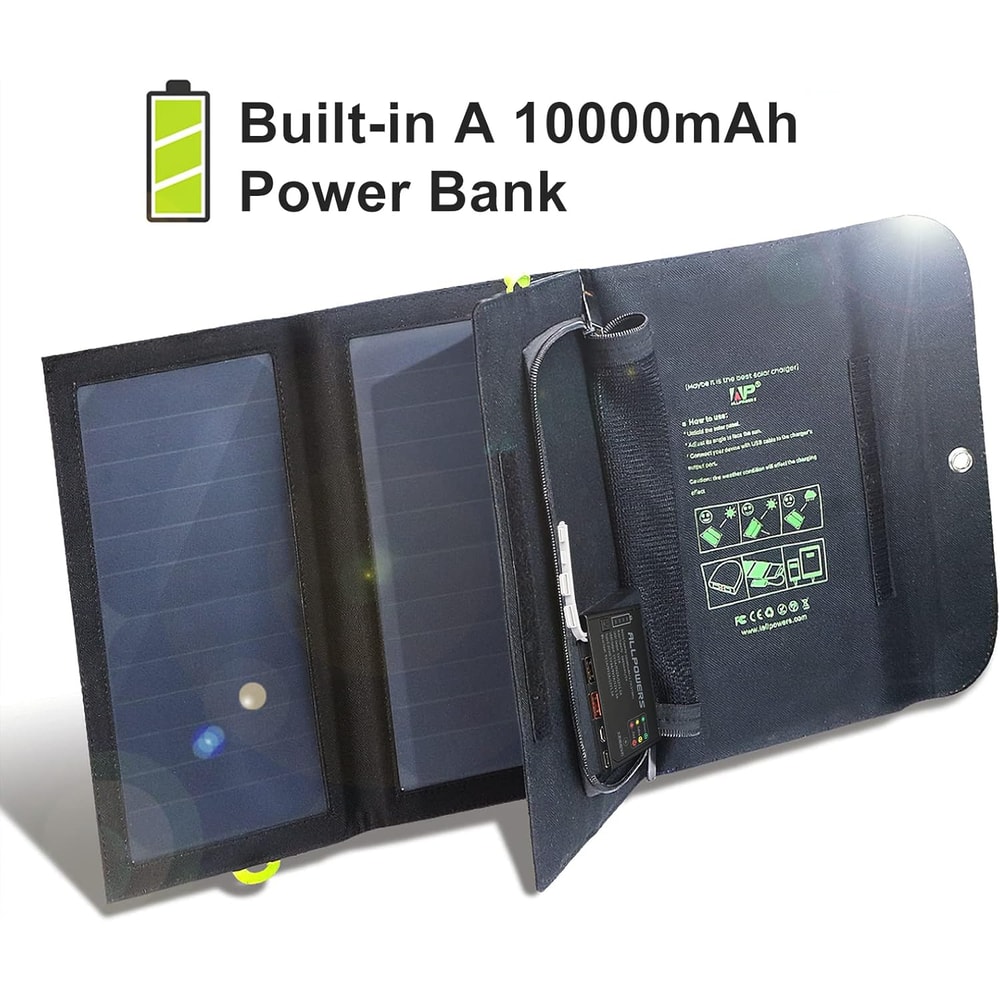 High-Efficiency Solar Battery Charger, Foldable Solar Panel, Solar Phone Charger for iPhone Travel