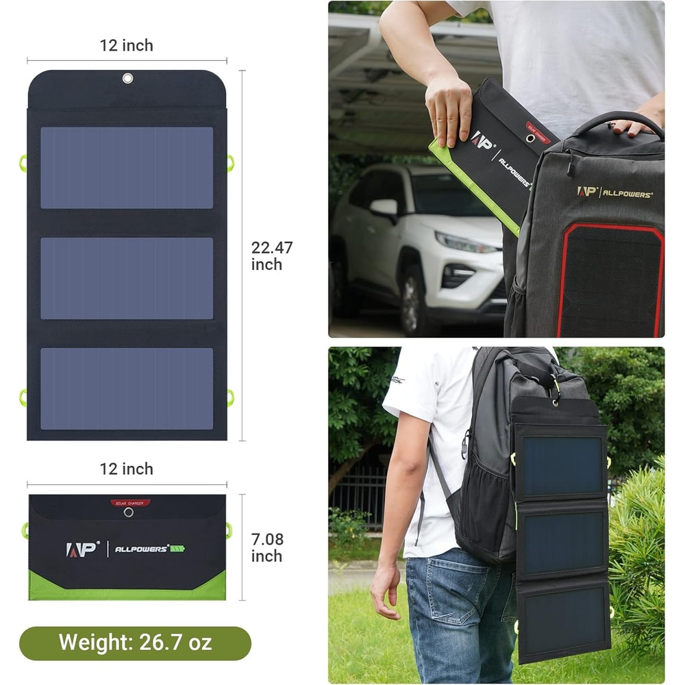 High-Efficiency Solar Battery Charger, Foldable Solar Panel, Solar Phone Charger for iPhone Travel
