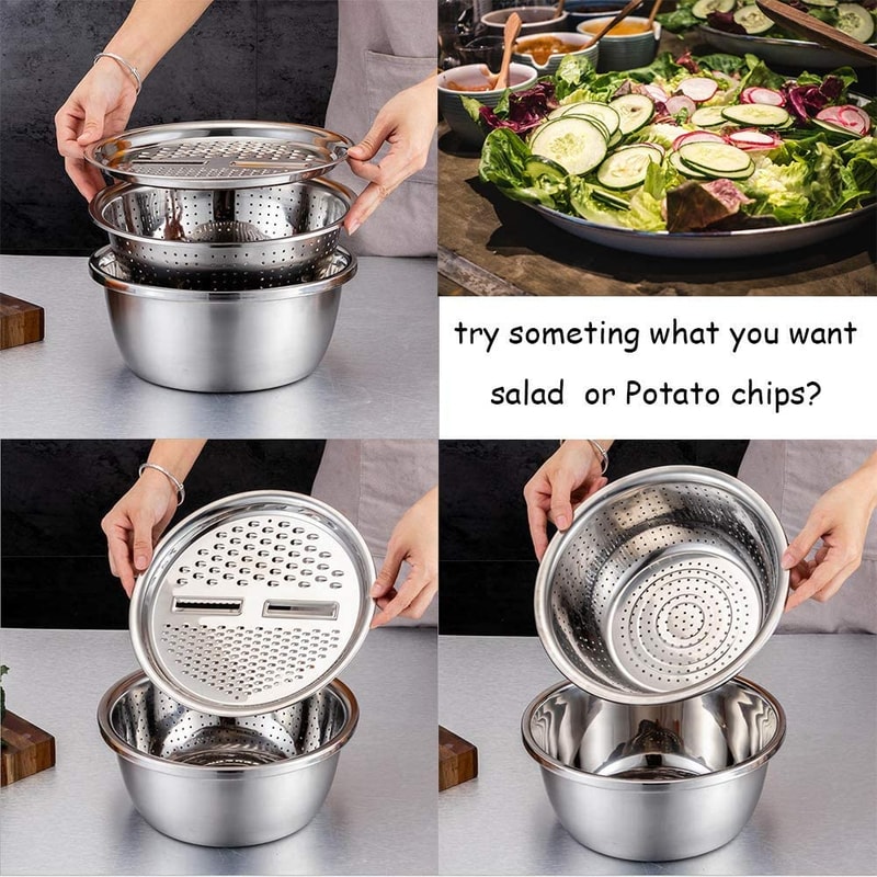 Stainless Steel Vegetable Cutter Salad Maker Multifunctional Basin For Kitchen Use 2