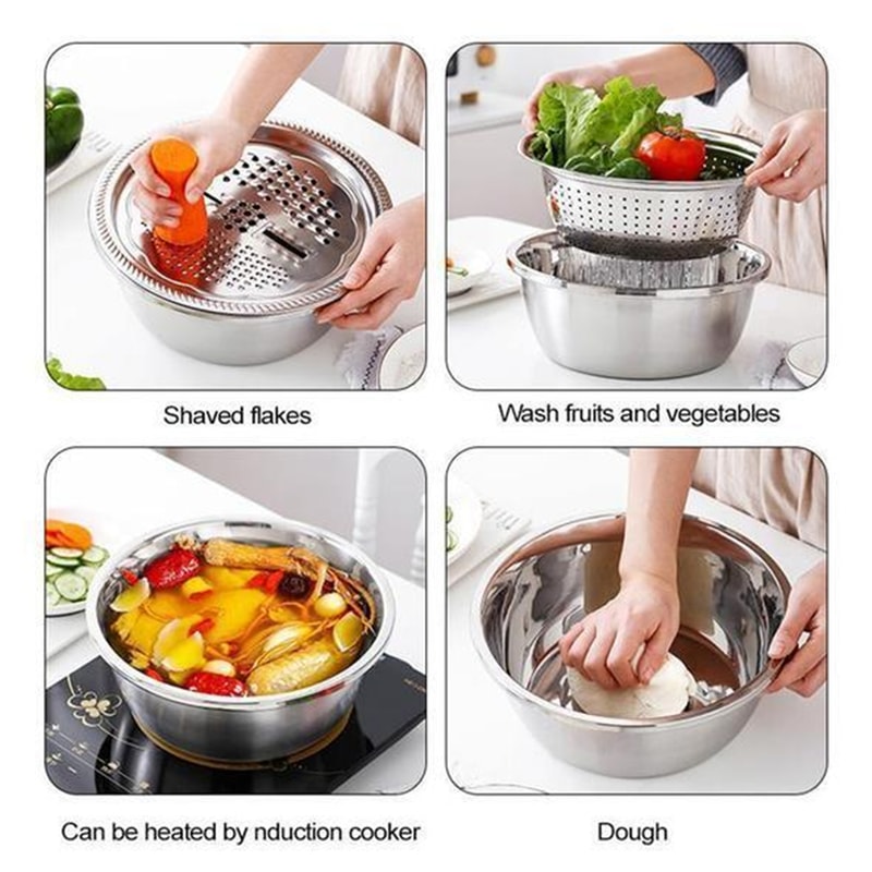 Stainless Steel Vegetable Cutter Salad Maker Multifunctional Basin For Kitchen Use 3