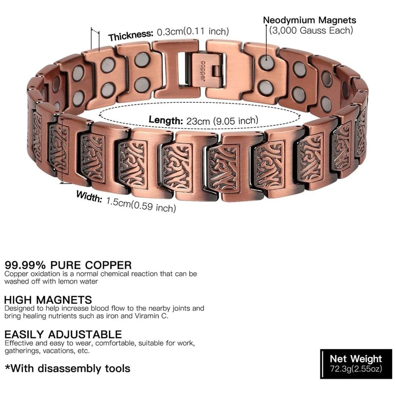 Mens health bracelet with magnetic therapy