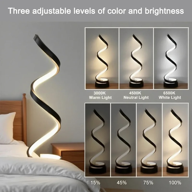 Adjustable Brightness LED Spiral Dimmable Table Lamp, Perfect for Living Room, Bedroom, Office, and Study Use